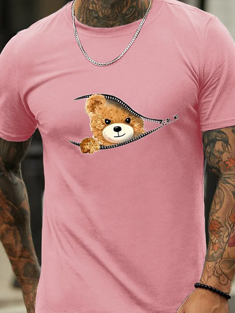 3D Printed Cartoon Bear Pattern Summer Men\'s Casual Cool T-Shirt Outdoor Sports Loose Comfortable Short Sleeve Fashion Tops