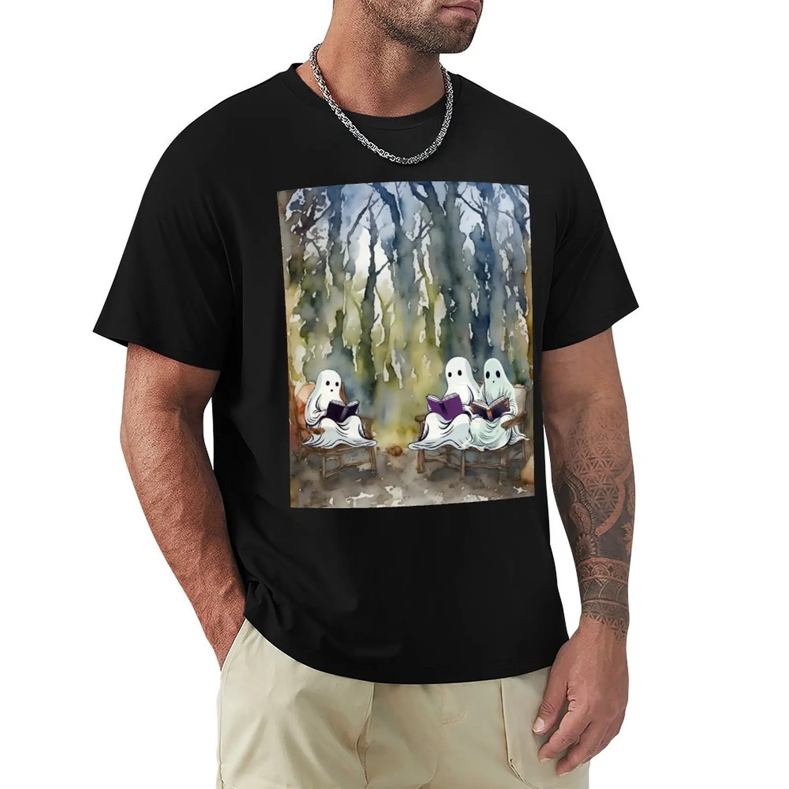 

Afterlife Book Club Meeting - Ghosts Reading Books T-Shirt Sun Block Outdoor T-Shirt