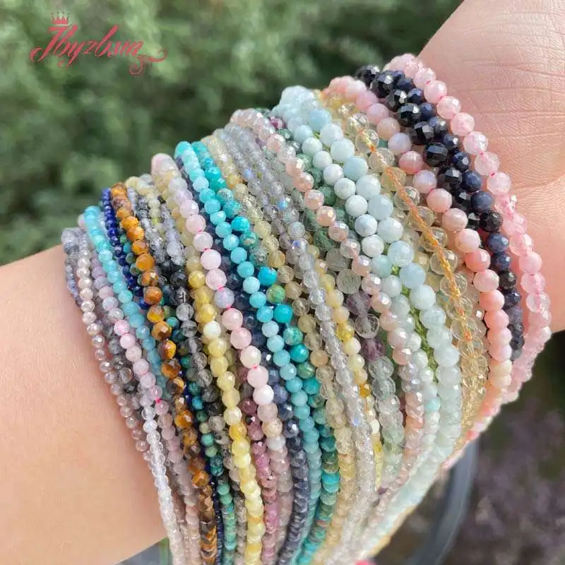 Round Faceted Tiny Natural Stone Seed Spacer Bead 15 inch for DIY Accessories Charm Bracelet Necklace Jewelry Making 2/3/4/mm