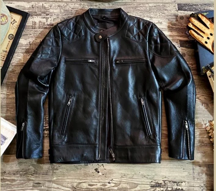 

new Free shipping.Outlet Brand style motor leather jacket,mens genuine leather coat.plus size black slim cowhide clothes