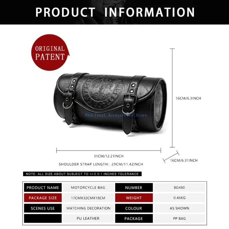 U75E Retro Motorcycle Headlight Bag Gothic Punk Aesthetic Strong Waterproof PU Leather with Adjustable Hook Straps Present