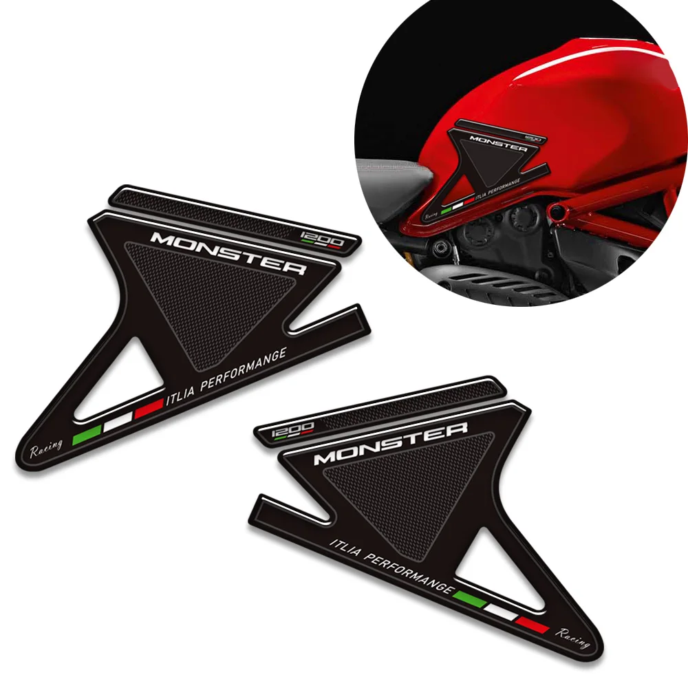 แผ่นกันรอยถังน้ำมันสำหรับรถมอเตอร์ไซค์ Ducati Monster 1200 ชุดกันลื่นข้างถังน้ำมัน ป้องกันเข่า สติ๊กเกอร์ตกแต่งรถมอเตอร์ไซค์