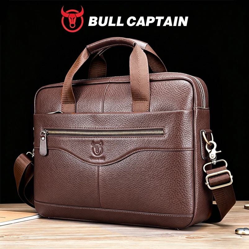 BULLCAPTAIN Genuine Leahther Men Briefcase Portable Office Handbag for Laptop Bag Business Messenger Shoulder Bags Travelling