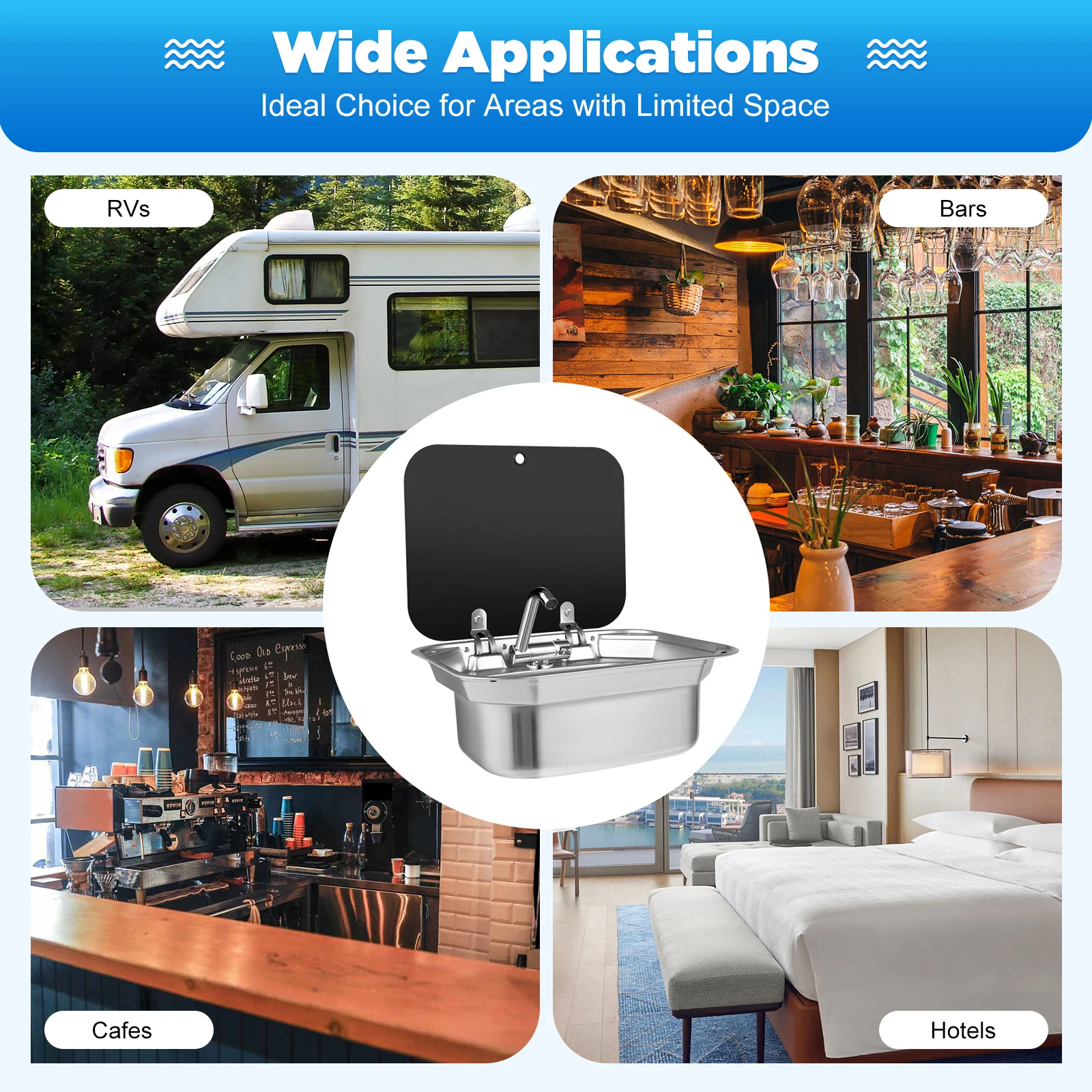 304 الفولاذ المقاوم للصدأ RV بالوعة غطاء من الزجاج المقسى تركيب مدمج متعدد الوظائف للمطبخ المتنقل #1