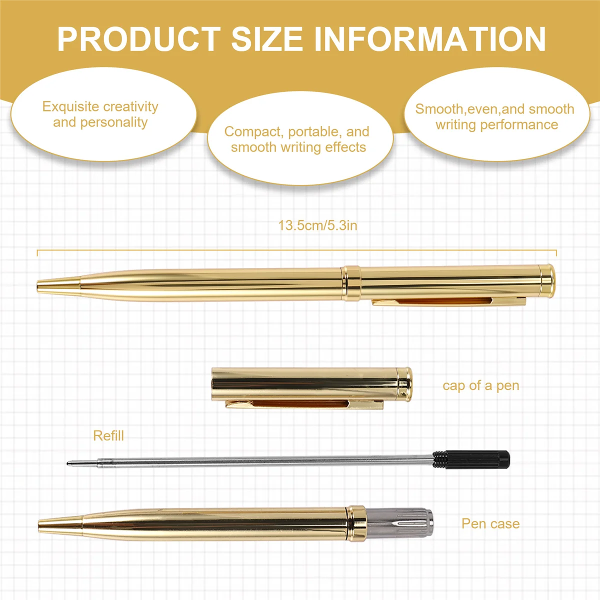 Metal Ballpoint Pen Stainless Steel Rotating Ball Pen for School Office Bright Writing Point 1.0mm (Golden)