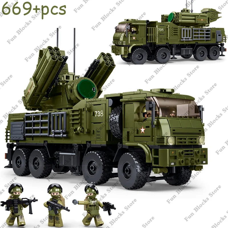 SLUBAN Military Antiaircraft Missile Vehicle Pantsir S1S Anti-aircraft Car Model Building Blocks set Soldier Bricks giocattoli per bambini