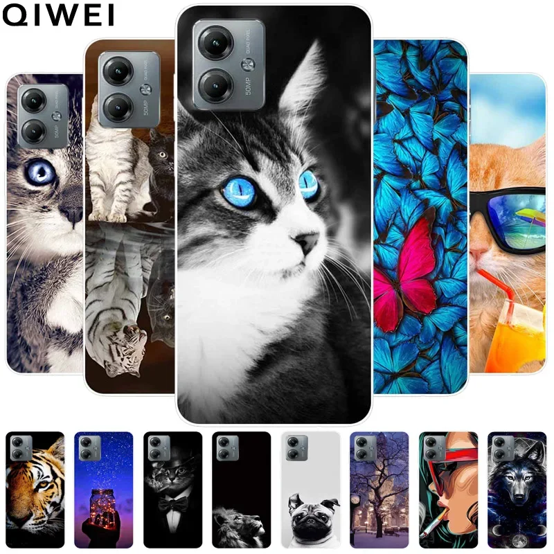 For Motorola Moto G14 Case 4G Cute Cat Painting Soft Silicone TPU Coque For Moto G14 G 14 MotoG14 6.5'' Phone Cover Clear Paras