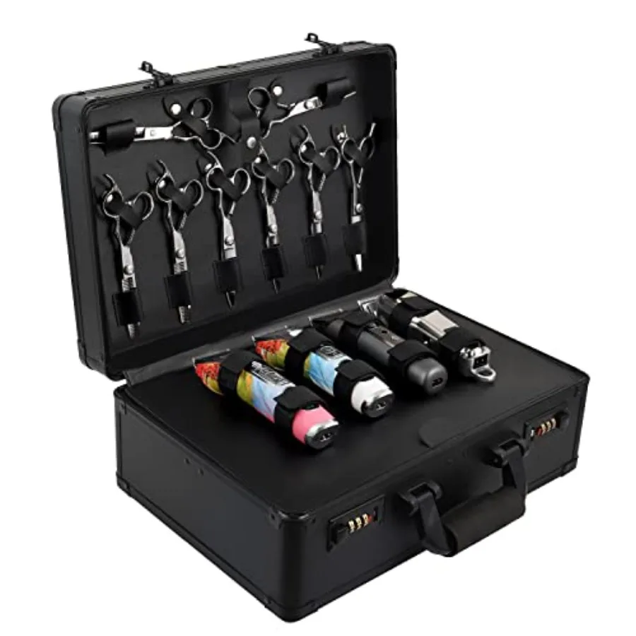 

Barber Case Clipper Bag Hair Kit Tool Box Aluminum Organizer with Portable Handle and Secure Numlock for Scissors Clippers Barb