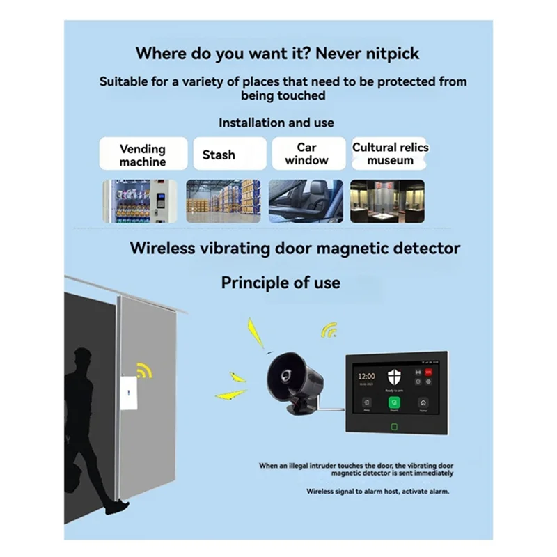 SQPP-433Mhz Set rilevatore di rottura vetro a vibrazione wireless Sensibilità regolabile compatibile con sistemi di allarme B