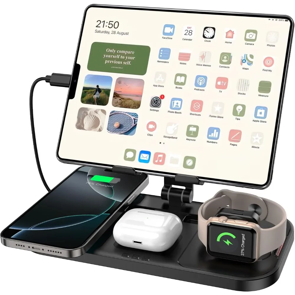 

Зарядная станция для iPad 4 в 1, беспроводное зарядное устройство, зарядная станция, совместимая с несколькими устройствами — для IPhone, Airpods, iPad