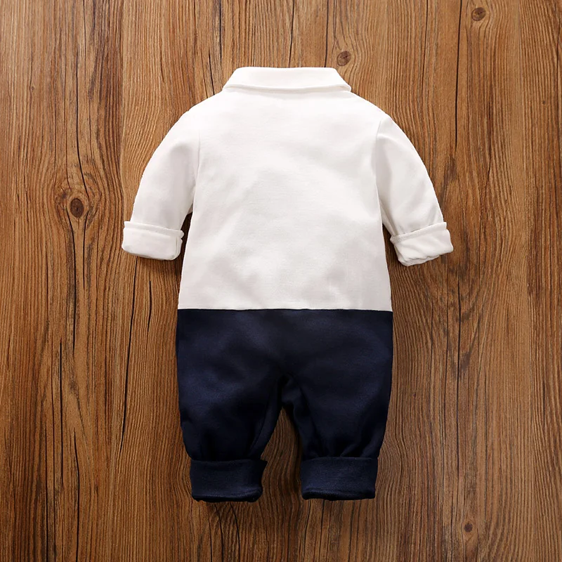 Male Baby Newborn Gentleman Style Crawling Clothes Comfortable Cotton Clothes Spring And Autumn Long Sleeved Baby Bodysuit