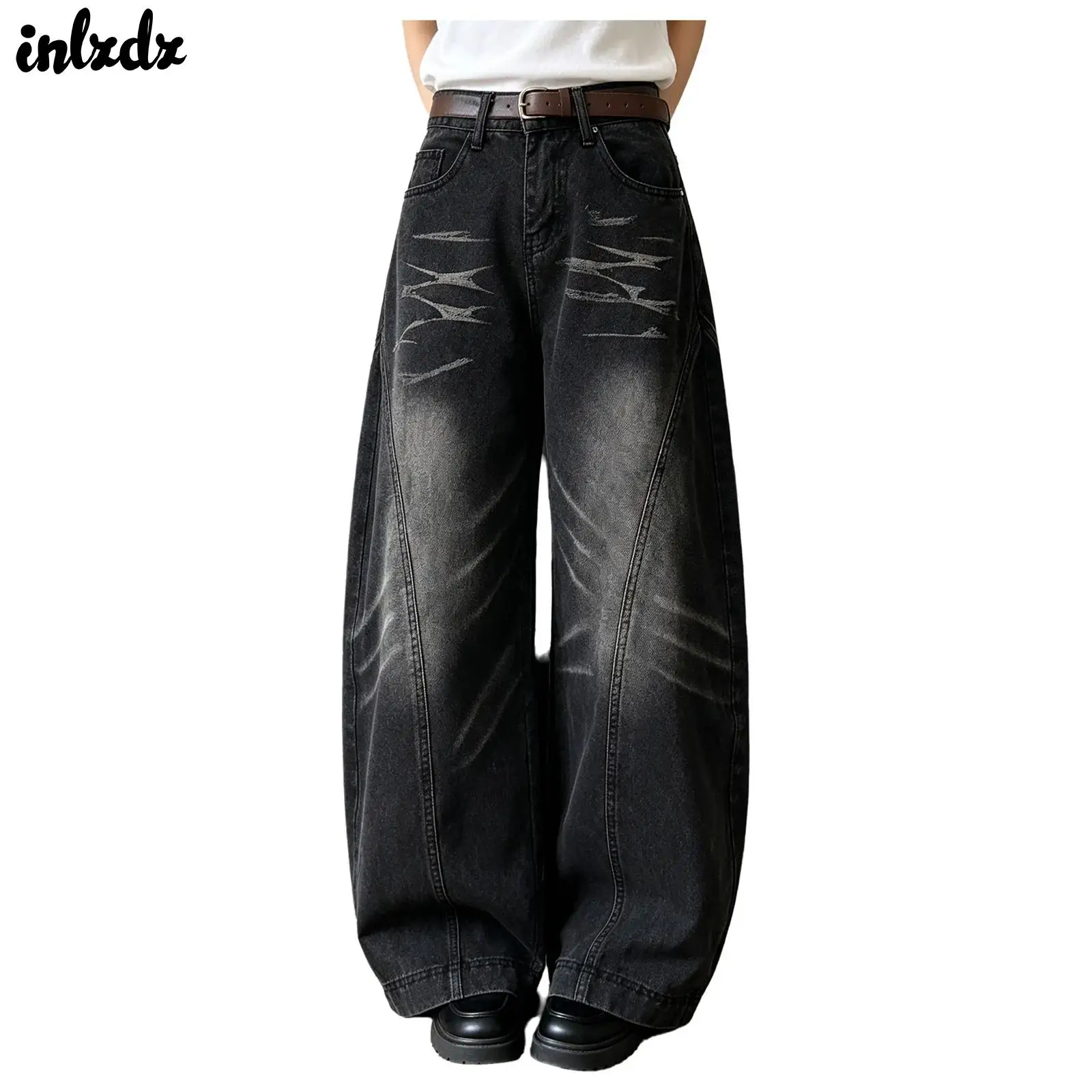 Unisex Adult Baggy Jeans High Waist Wide Leg Denim Pants Trousers with Pockets Distressed Jeans Y2k Streetwear for Women Men