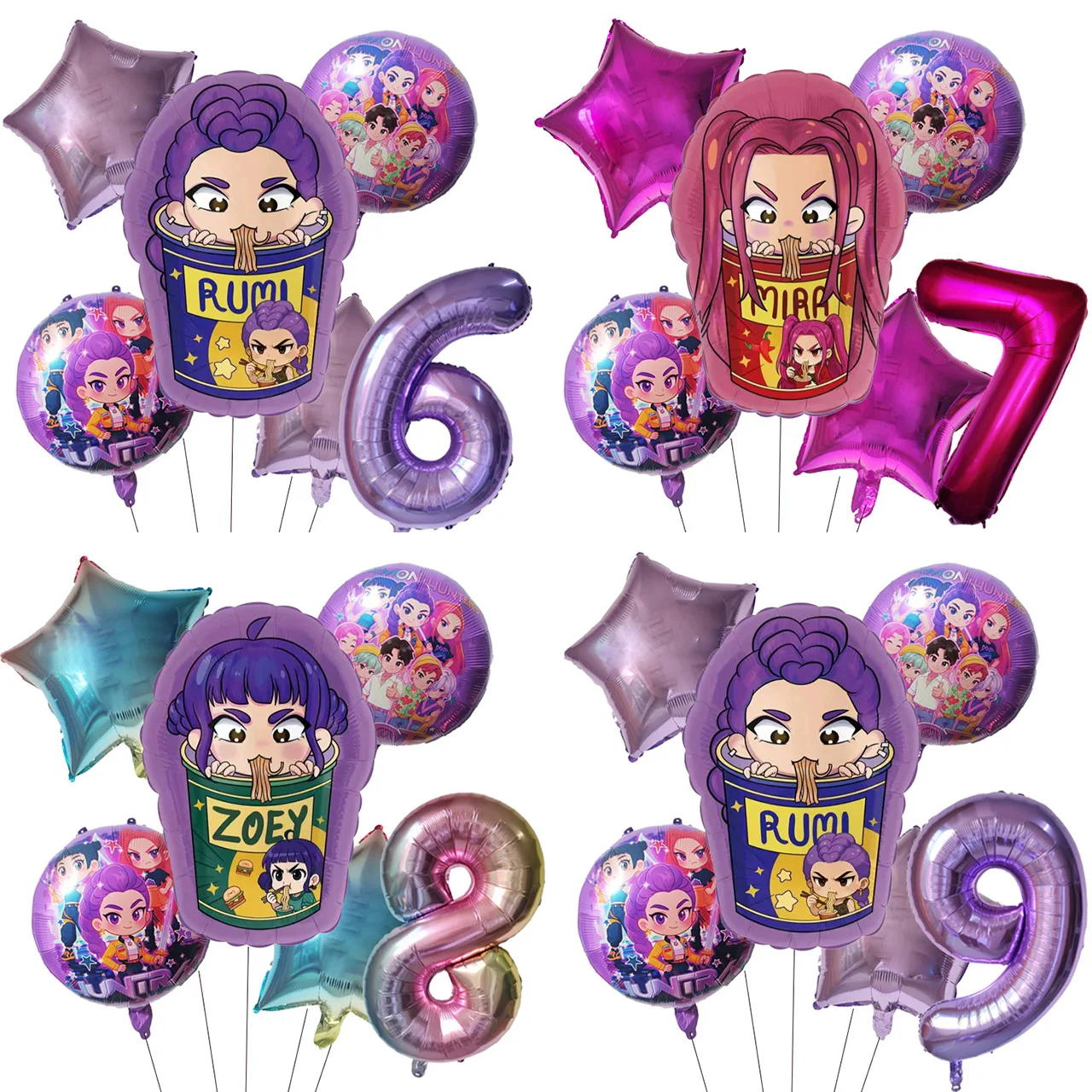 Ballons chasseurs de démons, 6 pièces, décoration de fête d'anniversaire, ballon en Film d'aluminium pour enfants filles, fournitures de fête Anime Kpop coréen