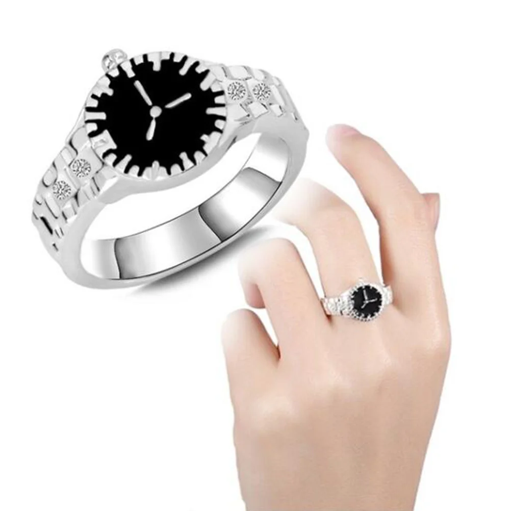 Silver Size 7 Watch Shape Ring for Couple Stylish Comfortable Fit Ideal for Wedding Party Promise Gift Unisex Jewelry