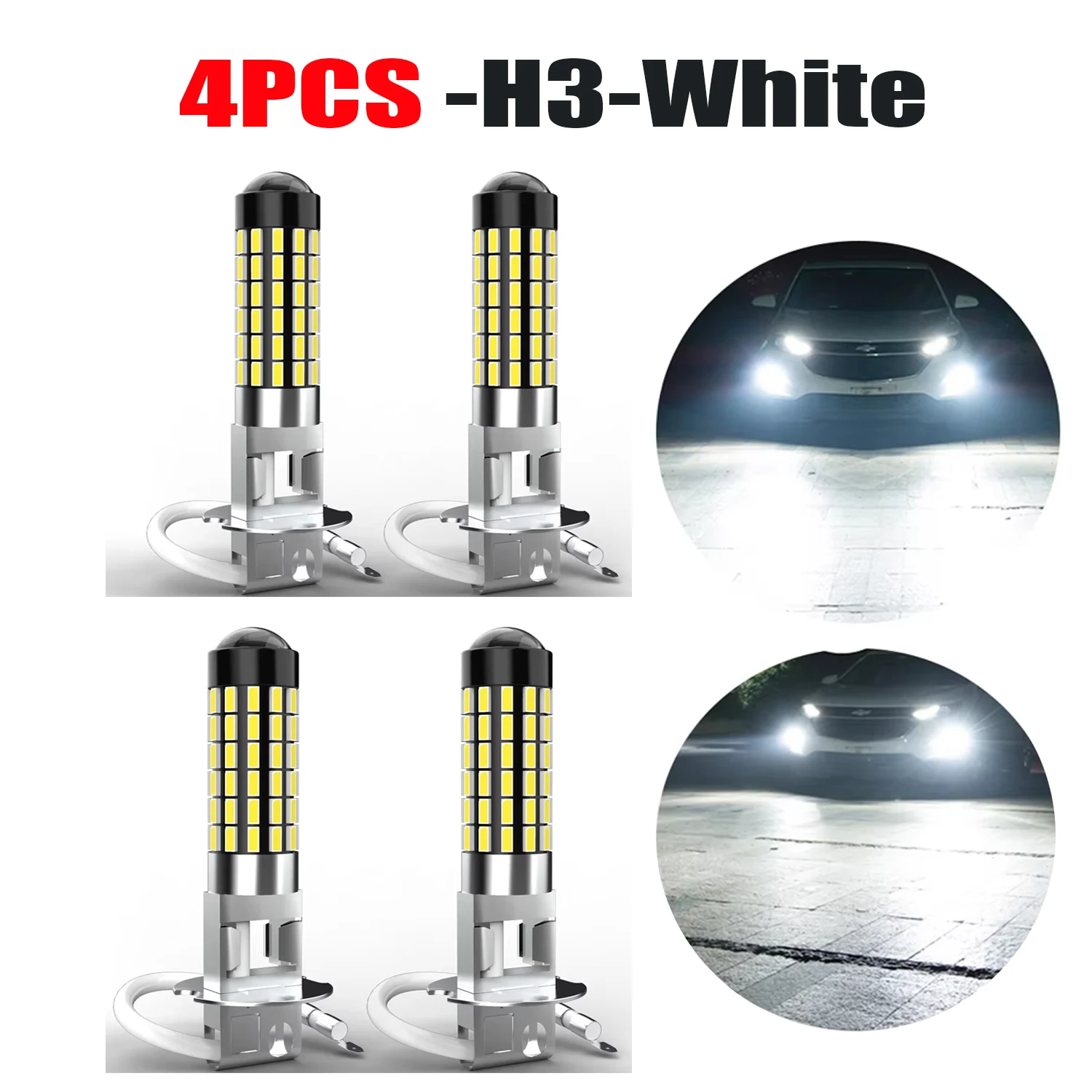 4pcs Canbus H3 LED Fog Light Bulb 3000Lm White For Chevrolet AVEO 2005~2011 Drop-in Replacement 78PCS 3014 Chips Plug and Play