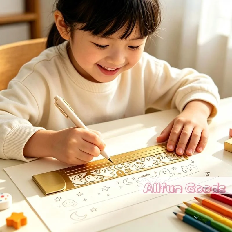 Portable Brass Bookmark Ruler Cute Patterns Multi-functional Drawing Template Ruler Hollow Measuring Ruler Journal Scrapbook