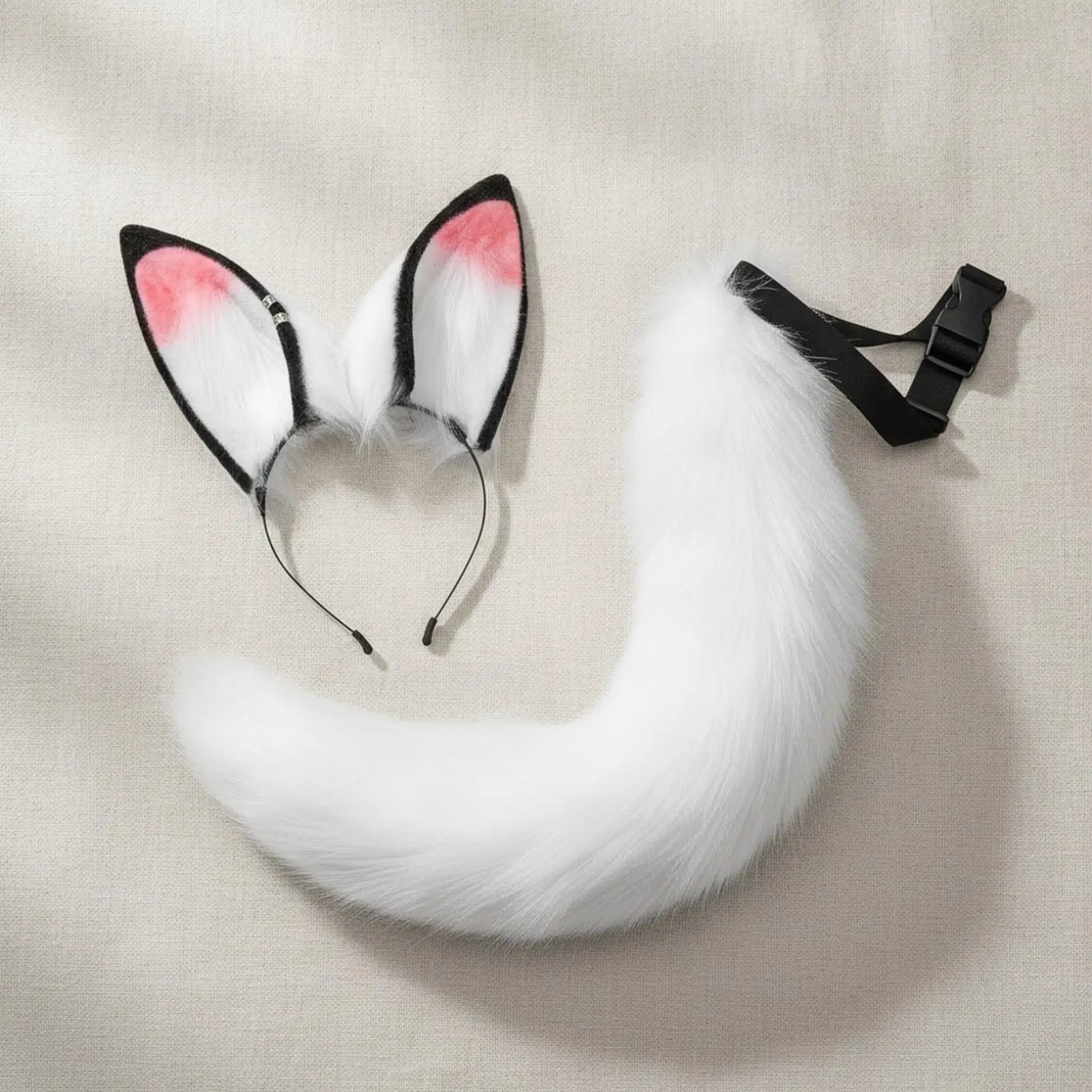 Cosplay Animal Ear Headband with Faux Fur Tail for Party Costume Dress Up Accessory