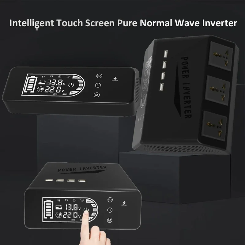 Tomadas do inversor da onda senoidal pura com tela táctil do USB, bateria de lítio, conversor de tensão da bateria acidificada ao chumbo, transformador, 12V, 2000W