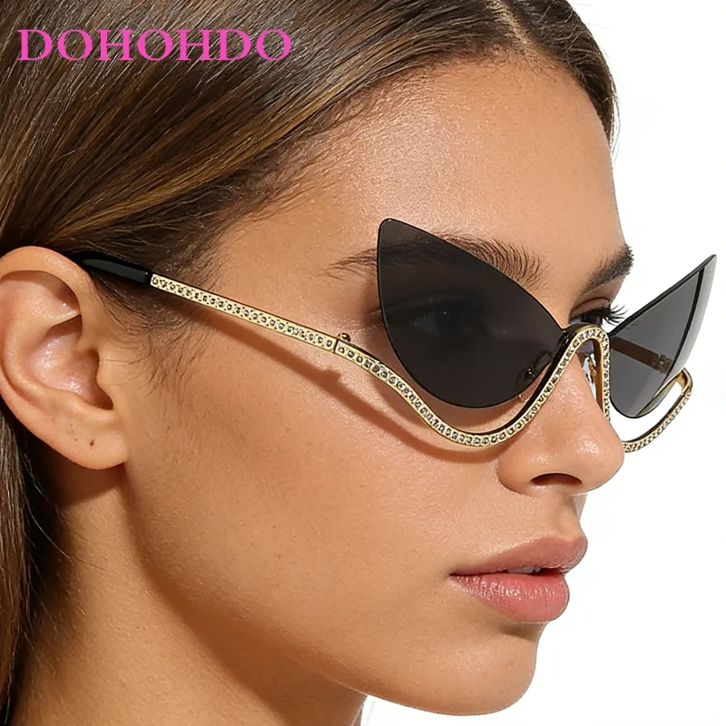 

Trendy Metal Rimless Cat Eye Punk Sunglass Women Luxury Brand Design Shades Outdoor Travel Photography Sun Glasses Ladies UV400