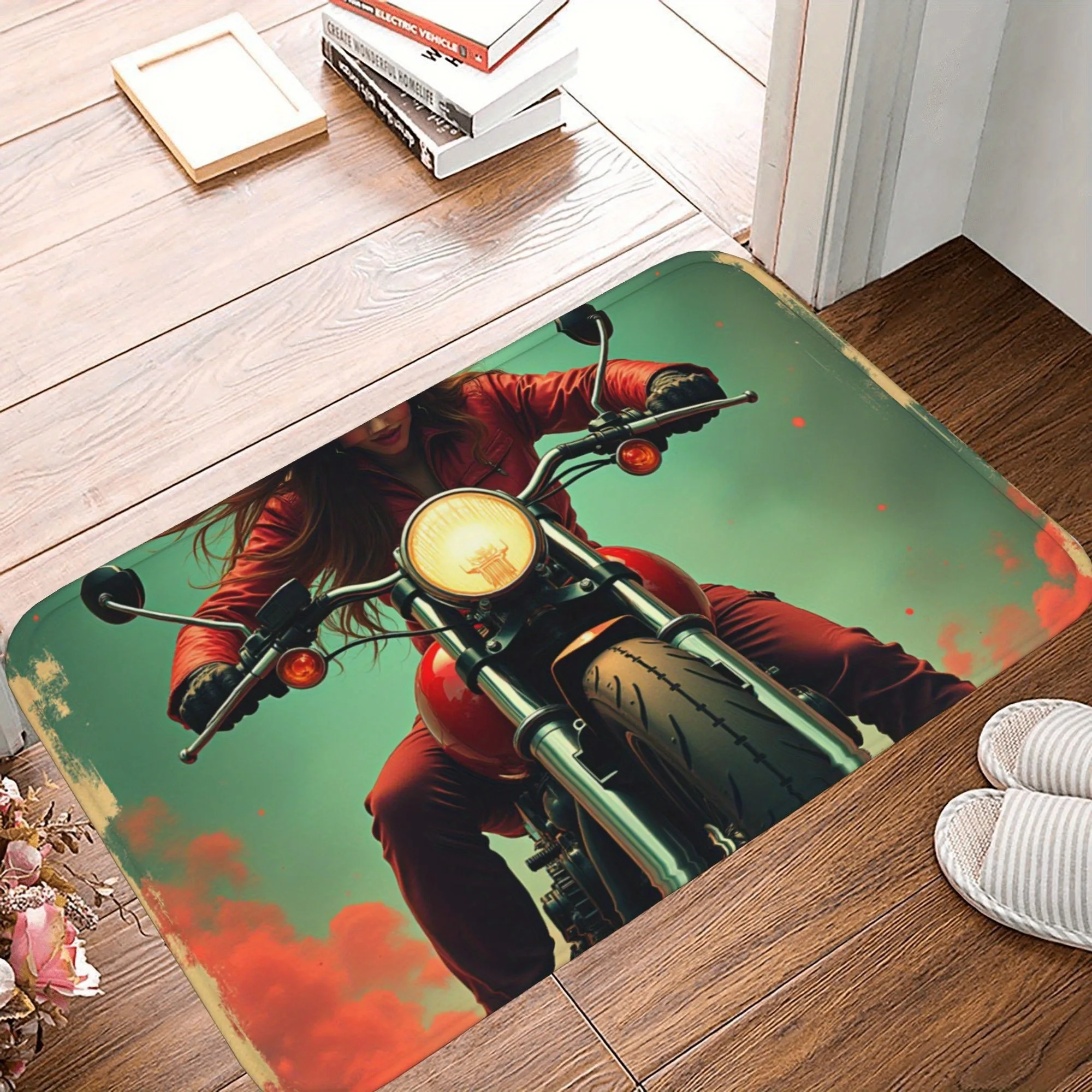 

1PC Motorbike Kitchen Rug Non-Slip Door Mats Pop design Bathroom Rug Bath Mat Carpet for Home Sink Laundry Decor