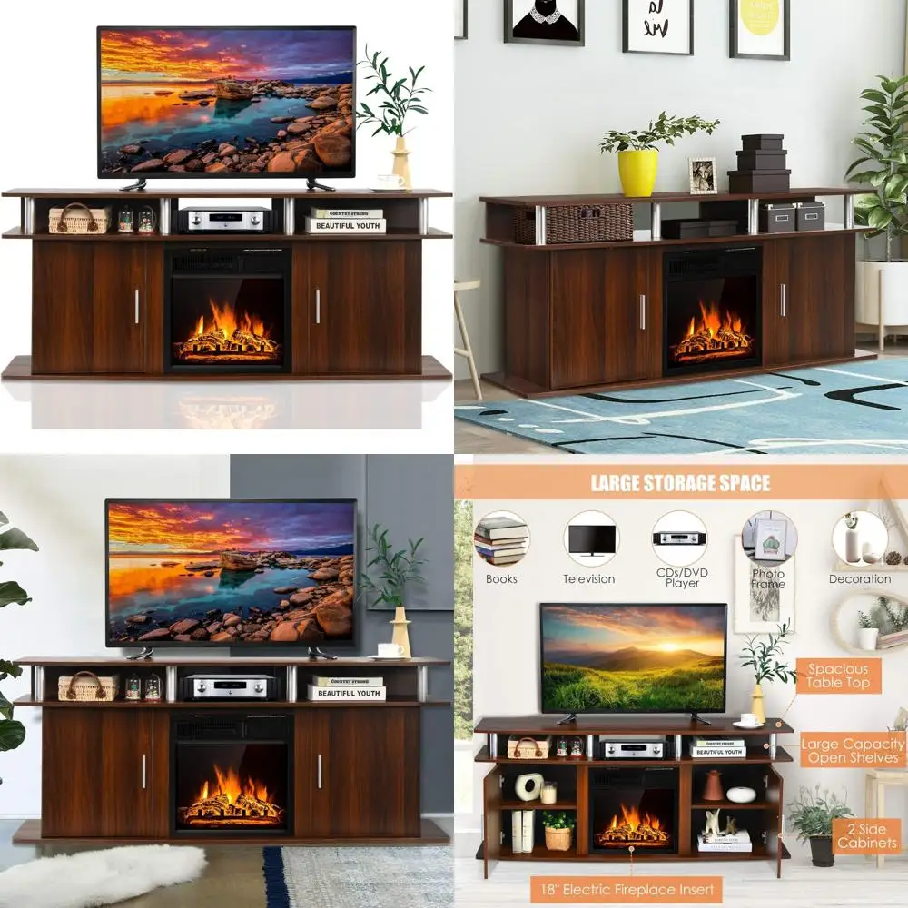 

Современная медиаконсоль для гостиной с электрическим камином мощностью 1500 Вт, подходит для телевизоров до 70 дюймов.