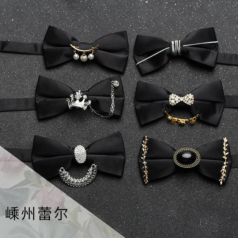 high-quality good business White Men's  Wedding Groom Best Man, Business Black Personalized Diamond Bow Tie Pearl Feather