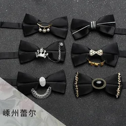 high-quality good business White Men's Wedding Groom Best Man, Business Black Personalized Diamond Bow Tie Pearl Feather