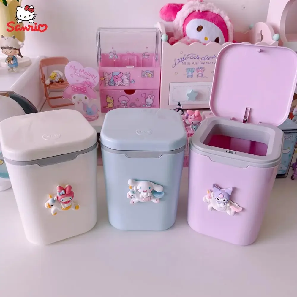 Cartoon Anime Sanrios Accessories My Melody Kuromi Cinnamoroll Kawaii Desktop Trash Can Cute Bedroom Sundries Storage Box Gift