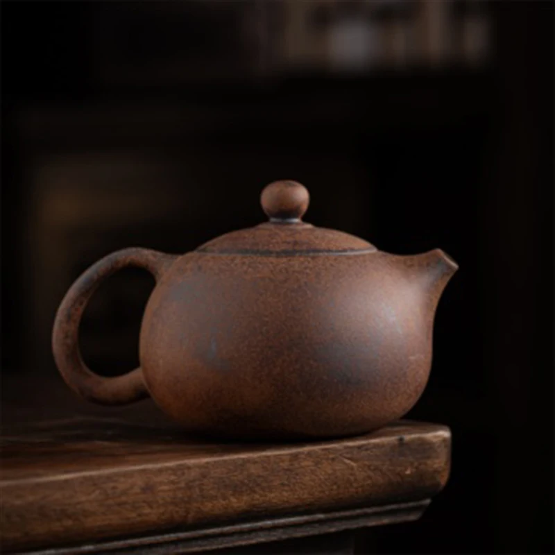 Retro Handheld Old Rock Clay Ceramics Tea Pot Chinese Zen Style Gongfu Tea Ceremony Small Size Tea Leaf Brewing Pot