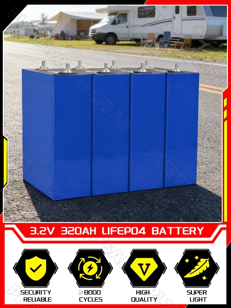 4 Stück 3,2V 320AH LiFePO4-Batterien mit Kompressionsbefestigung, Klasse A Lithium-Eisenphosphat-Zellen, Montage-Kit für Camping, Wohnmobile, Boote, Golfcarts