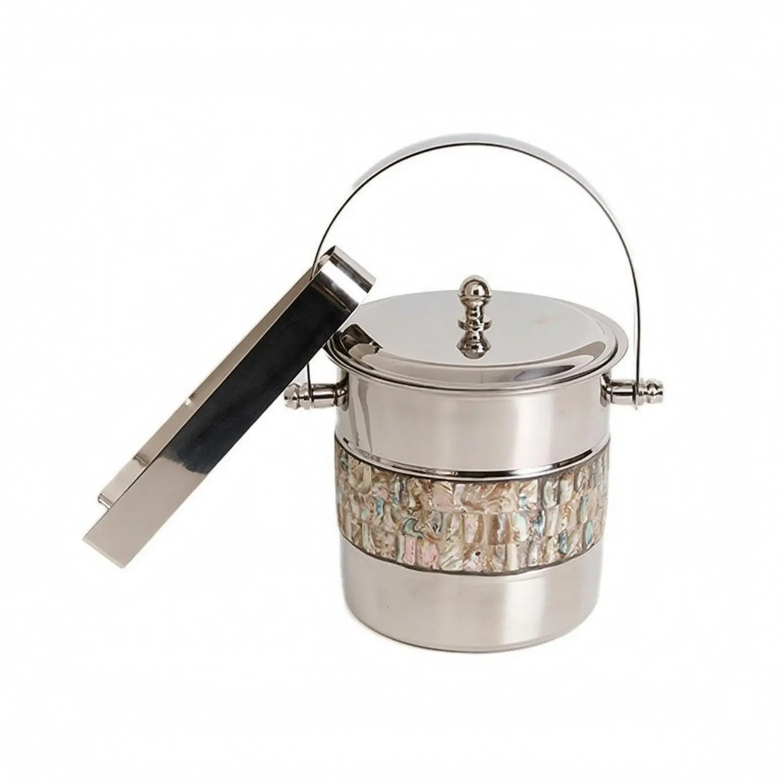 Ice Cube Bucket with Tongs Stainless Steel Resin Construction Space Saving Bar Cart Drink Cooler for Home Gathering