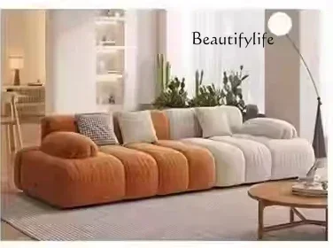 Straight row fabric cream wind technology cloth sofa Nordic small apartment living room cat scratching cloth sofa