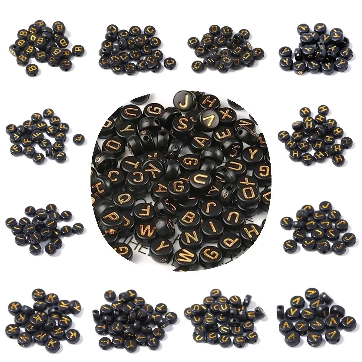 100-500PCS Black Gold Color A-Z 26 Alphabet Beads Acrylic Loose Letter Beads For Jewelry Making DIY Charm Bracelets Accessories