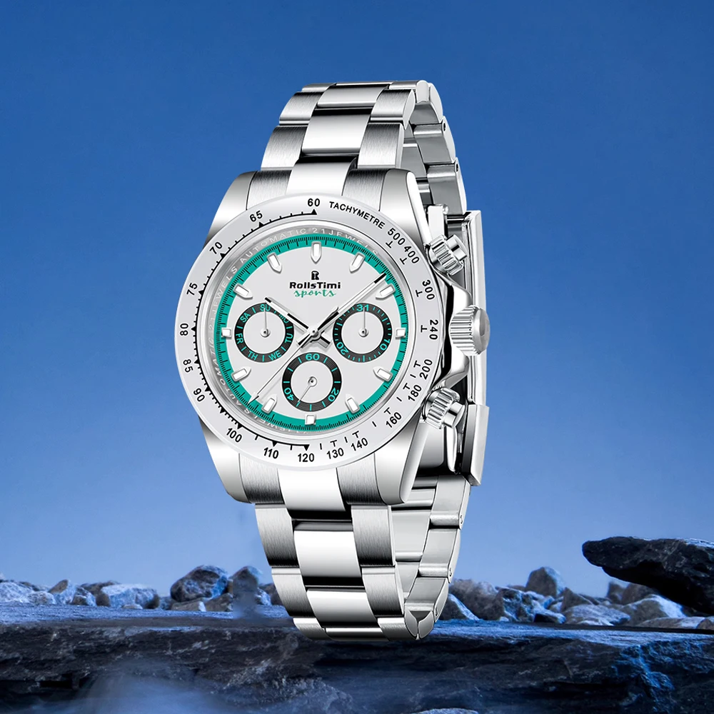 

2025 New RollsTimi Brand Luxury Men Watches Quartz Sapphire glass Watch For Men Sport Waterproof 100M Chronograph