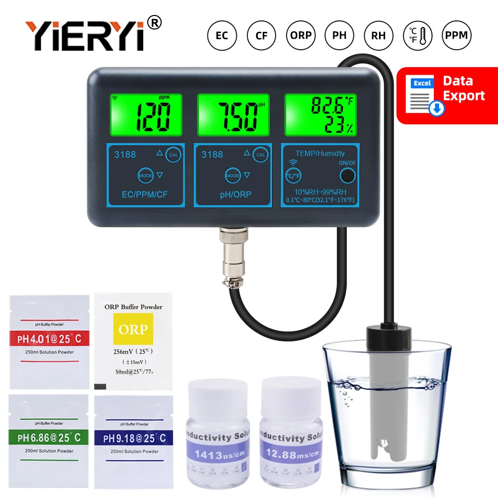 Tuya Inteligente Wifi Aquário Analisador de Qualidade da Água Medidor de Qualidade da Água Digital Spa Piscina ph ec Orp Tds rh cf Temp Tester