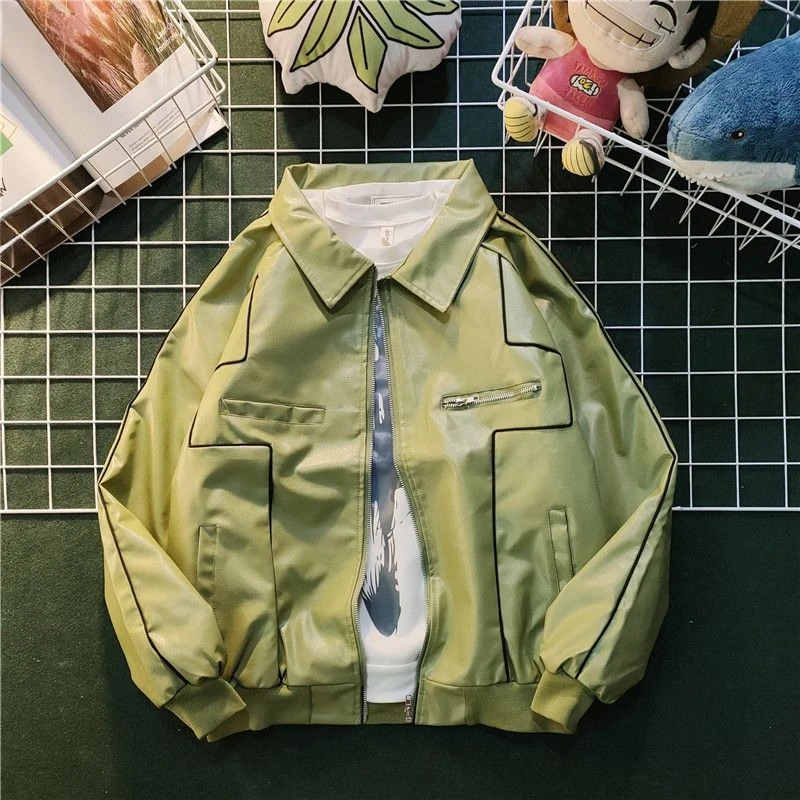 

Men's Oversized Casual PU Leather Jacket Street Style Biker Blazer with Baseball Jacket Design Loose Fit for Cool Look