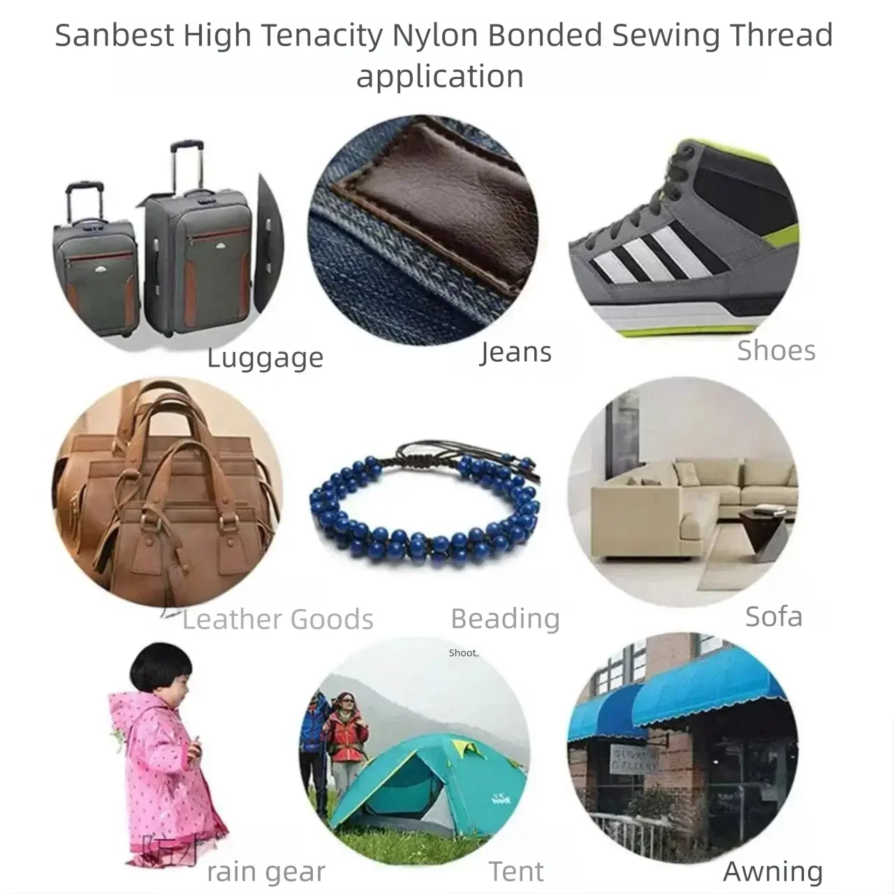 Sanbest Nylon Bonded Sewing Thread 210D/2 210D/3 280D/3 420D/3 630D/3 840D/3 High Durability for Jeans Leather High Tenacity