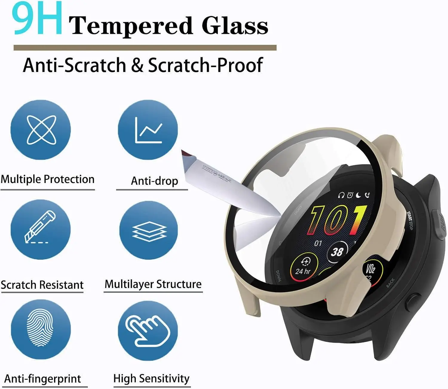 Gehärtetes Glas + PC-Hülle für Garmin Forerunner 265, Displayschutzfolie, Stoßstange für Garmin Forerunner 265, kratzfeste Schale – Detail 3