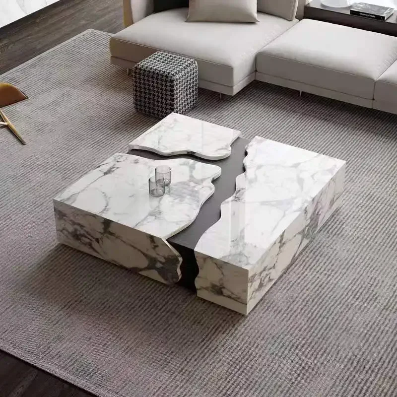 Luxury coffee table stone square wooden modern creative design furniture marble living room coffee table