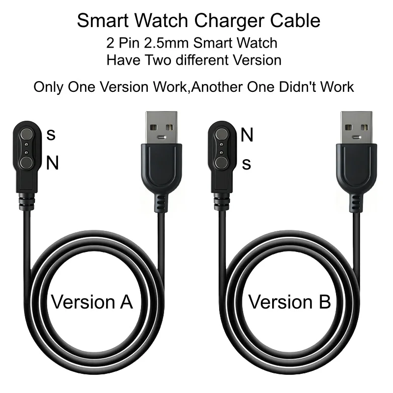 Magnetic Charging Cable (Version A & Version B) USB Charging Cable For 2 Pin 2.5mm Fitness Watches Smart Watch (Only 1pcs Work)