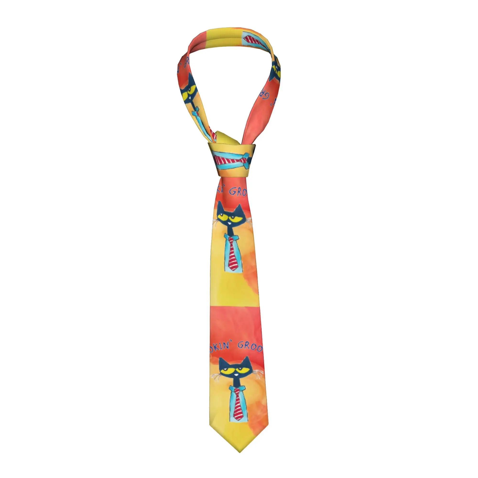 Pete the Cat  Men Women Necktie Slim Polyester 8 cm Narrow Groovy  Neck Ties for Mens Accessories Gravatas Wedding  Business
