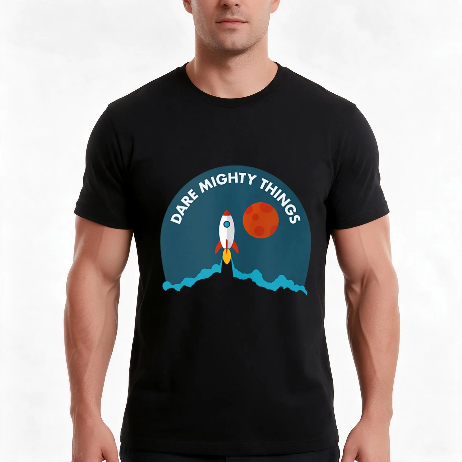 Dare Mighty Things Rocket Lift Off Edition T-Shirt, Summer Casual Cotton Tee, Oversized Streetwear Tops, Vintage Graphic Print