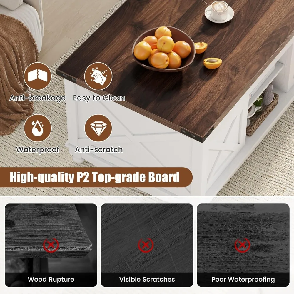 48 طاولة قهوة لرفع المزرعة مع أبواب منزلقة للتخزين ومقصورات مخفية كبيرة، وطاولة قهوة مع سطح رفع #4