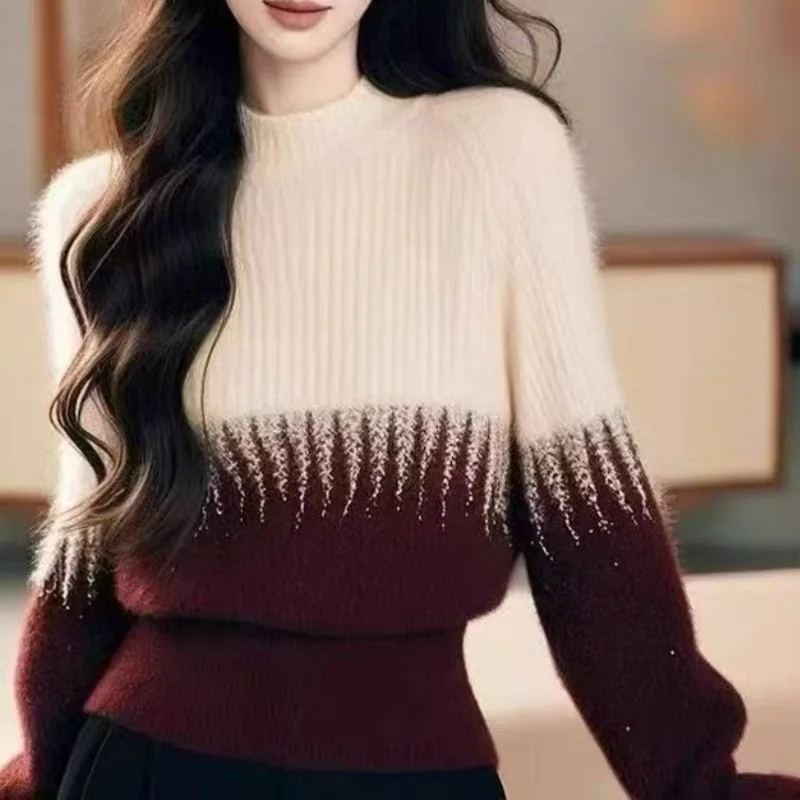 

Осень-зима 2024, новый вязаный свитер с полувысоким воротником, женский нишевый теплый базовый свитер, утягивающий внутренний топ