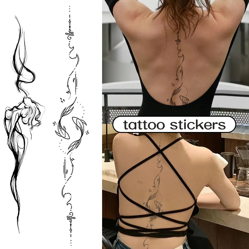 1pcs Pisces Spine Waterproof Temporary Tattoo, Lasting 1-2 Weeks, Realistic Semi-Permanent Fake Tattoo