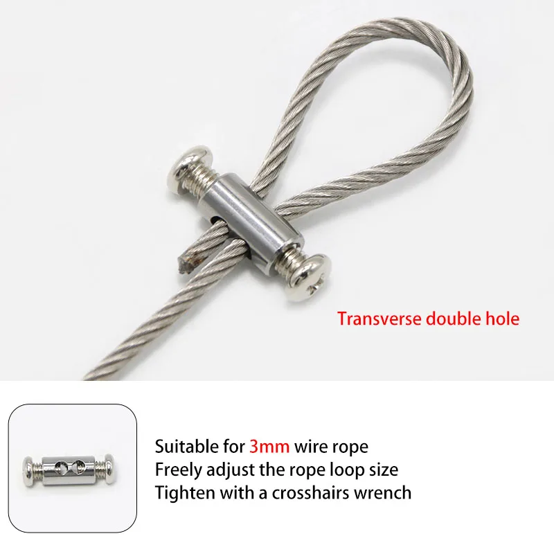 For 2/3mm Wire Rope Lock Double-hole Cable Locker Arbitrarily Retractable Adjustable Retainer DIY Lamp Hanging Code Accessories