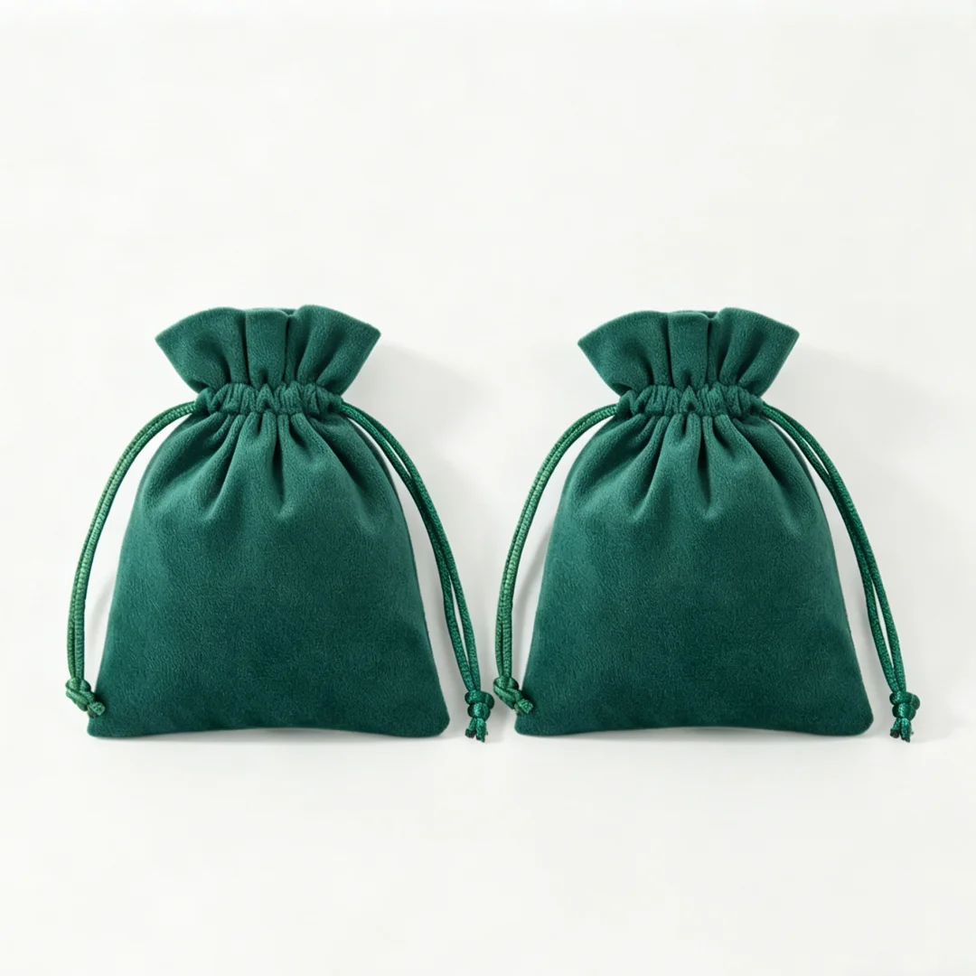 5Pcs/lot Dark Green Velvet Jewelry Bags  Drawstring  Portable Organizer for Rings Earrings and Small Fine Jewelry Gift Packaging