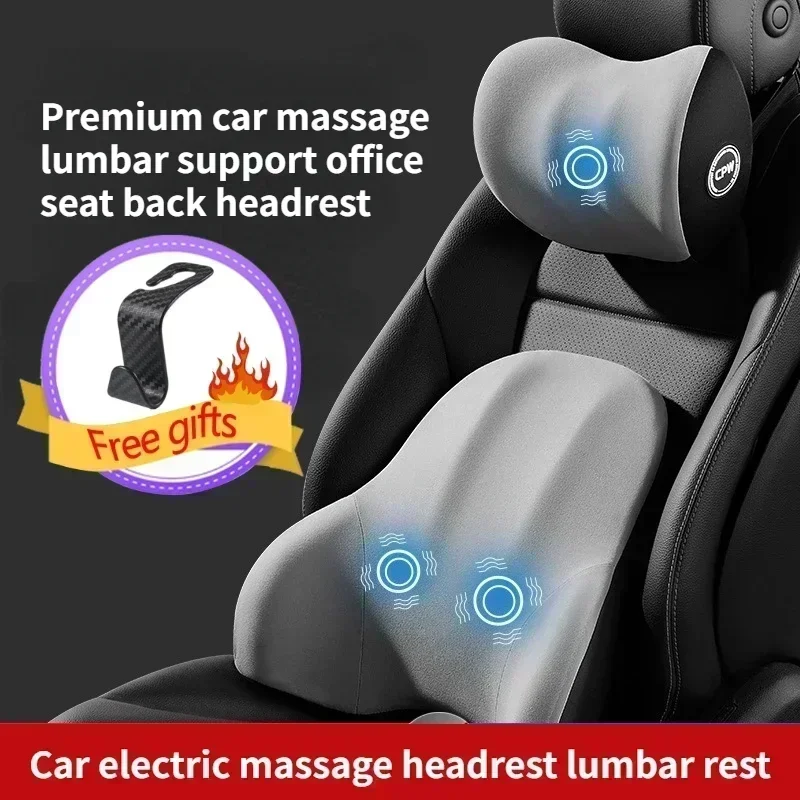 Car Electric Massage Neck Pillow Cushion Vibration Headrest Support Lumbar Seat Back Cushion Vehicle Supplies Travel Accessories