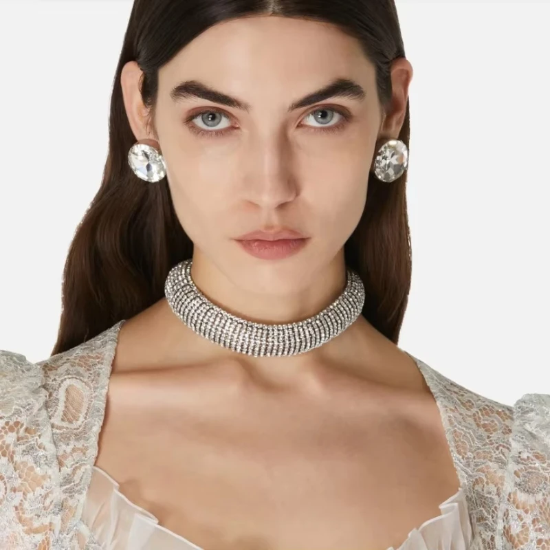 Hot Europe Fancy Jewelry Crystal Ear Clip Necklace Women Famous Designer Brand Top Quality Boutique Trend