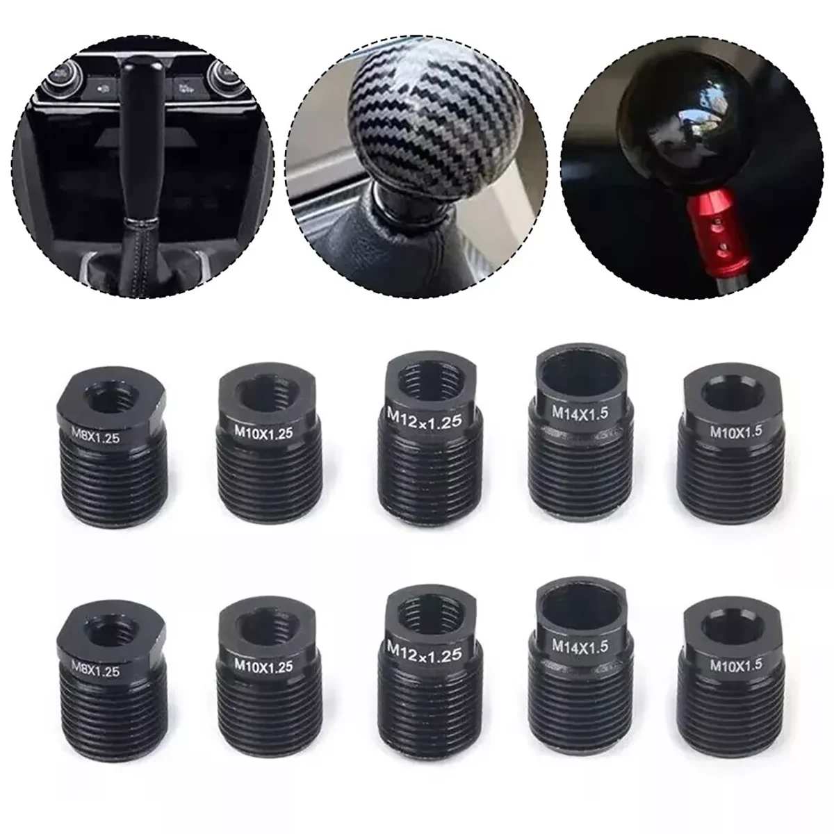 

10Pc Aluminum Alloy Car Gear Shift Knob Thread Adapter Nut Insert Kit M10x1.25 M8x1.25 M12 M14 Shift Knob Adapter Gearknob Nuts